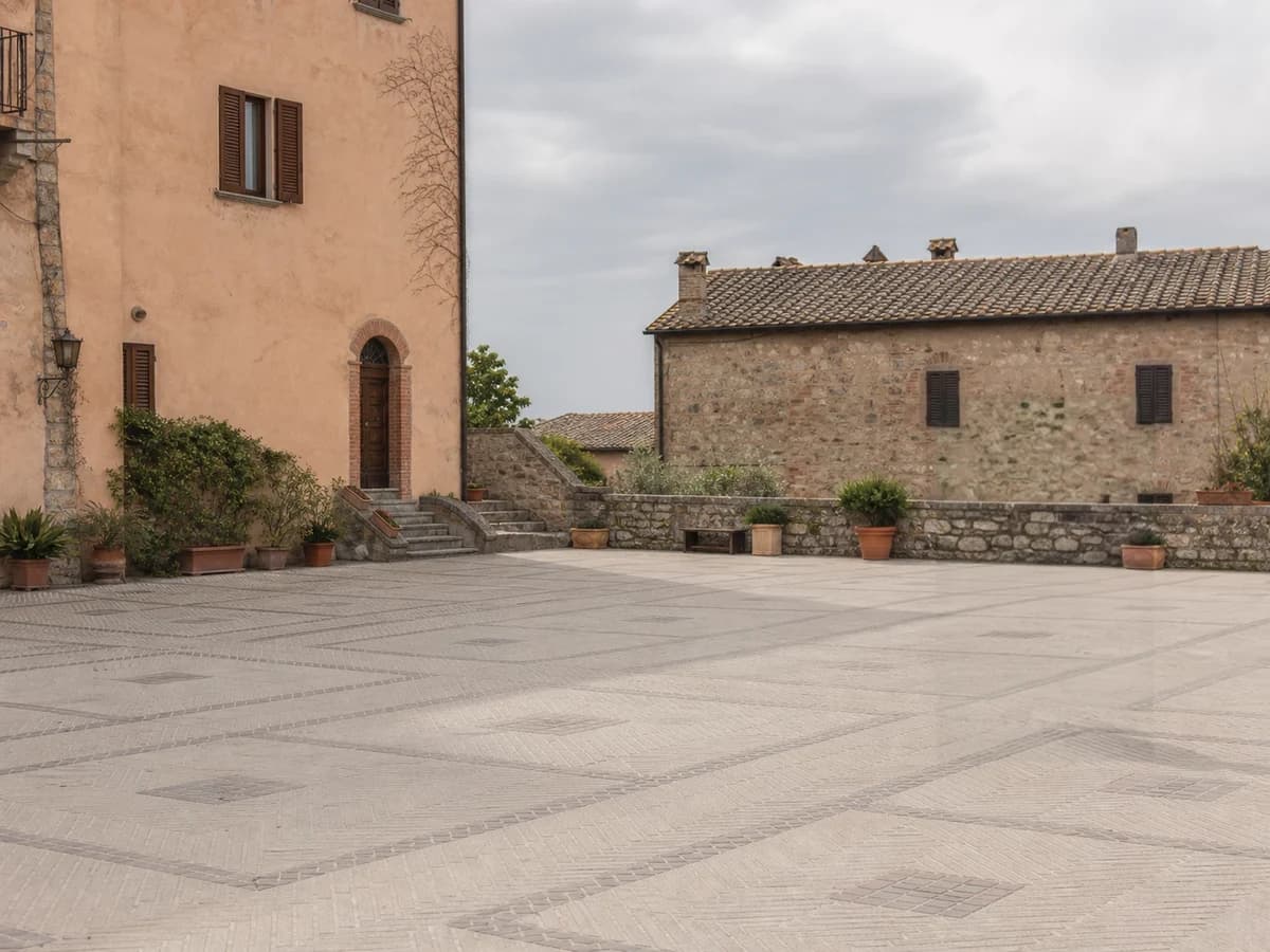 The same stone plaza after the selected passerby was removed