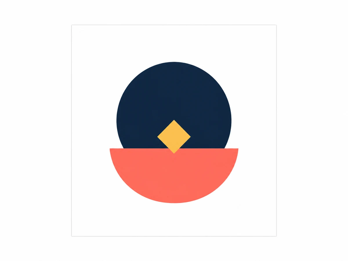 An original navy coral and yellow geometric logo on a white background