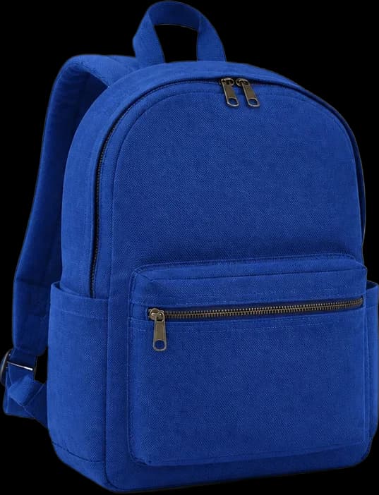 The blue canvas backpack isolated from its white background with transparency